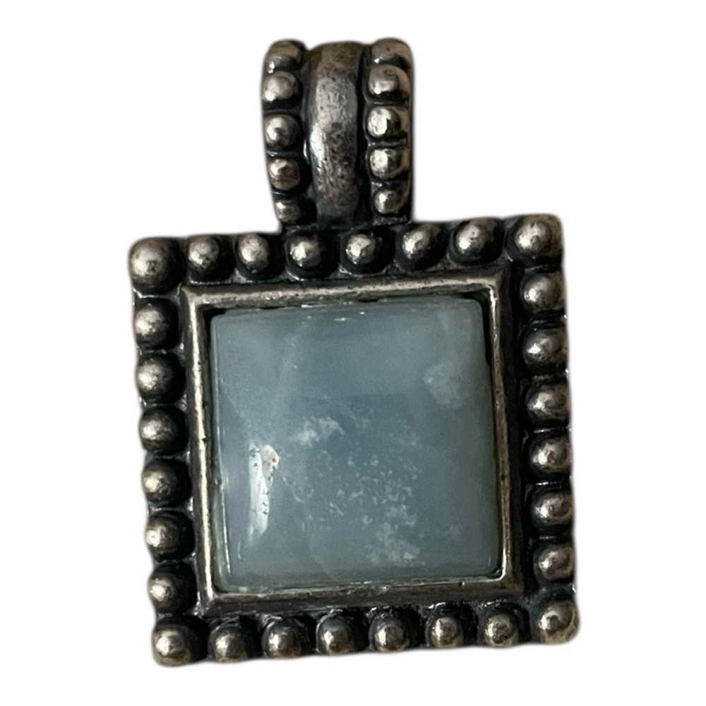 Signed Roman Silver Beaded Vintage Pendant with Blue Accent Stone.